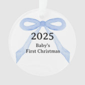 Custom Photo Baby's First Christmas YEAR Blue Bow  Ornament (voorkant)