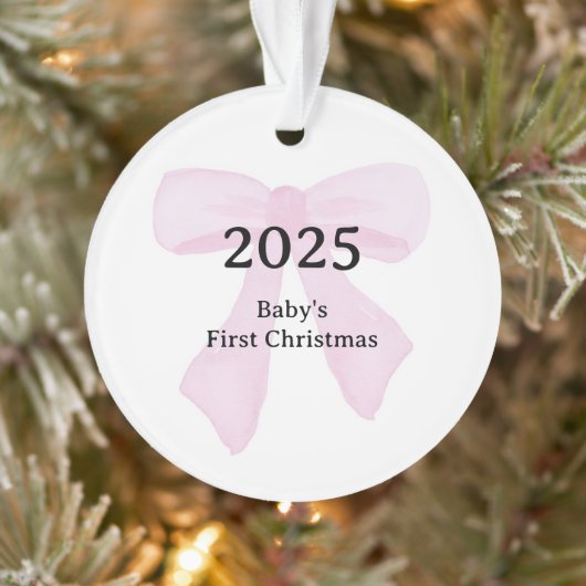 Custom Photo Baby's First Christmas YEAR Pink Bow  Ornament (Boom)