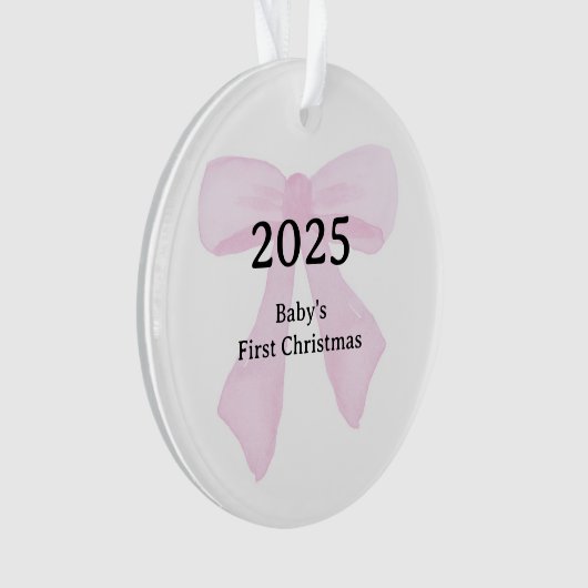 Custom Photo Baby's First Christmas YEAR Pink Bow  Ornament (voorkant)