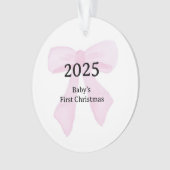 Custom Photo Baby's First Christmas YEAR Pink Bow  Ornament (voorkant)