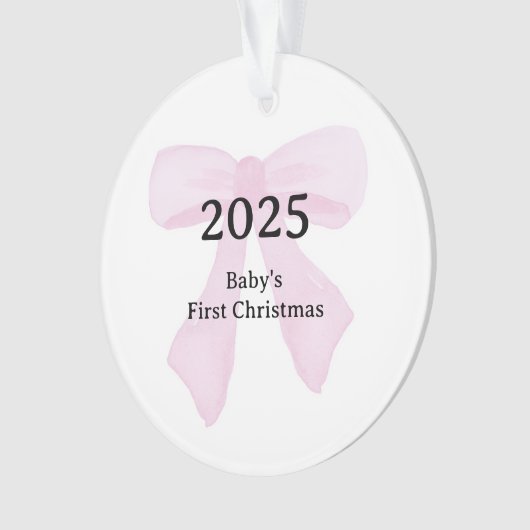 Custom Photo Baby's First Christmas YEAR Pink Bow  Ornament (voorkant)