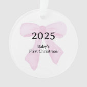 Custom Photo Baby's First Christmas YEAR Pink Bow  Ornament (voorkant)