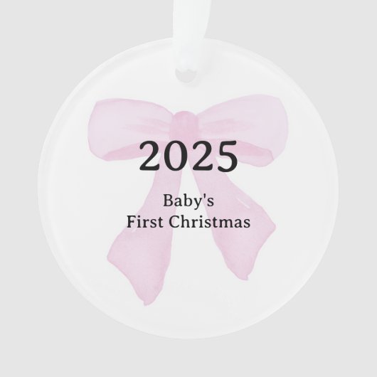 Custom Photo Baby's First Christmas YEAR Pink Bow  Ornament (voorkant)