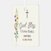 Custom Photo Baptism Wildflower Ceramic Metalen Ornament (Voorkant links)