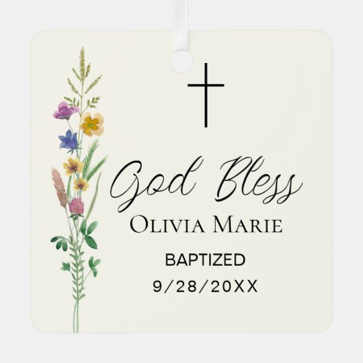 Custom Photo Baptism Wildflower Ceramic Metalen Ornament (Voorkant)