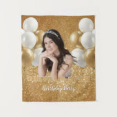 Custom Photo Birthday Backdrop,  gold & white Wandkleed (Voorkant)