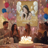 Custom Photo Birthday Backdrop,  gold & white Wandkleed