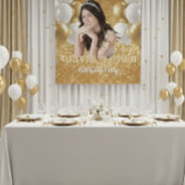 Custom Photo Birthday Backdrop,  gold & white Wandkleed
