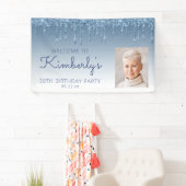 Custom Photo Blue Glitter Drip 50th Birthday Spandoek (Insitu)