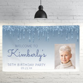 Custom Photo Blue Glitter Drip 50th Birthday Spandoek
