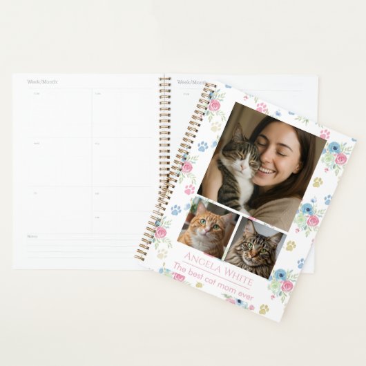 Custom Photo Cat Mom with Watercolor Floral Planner (Display)
