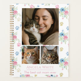 Custom Photo Cat Mom with Watercolor Floral Planner