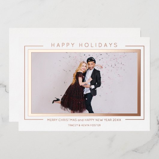 Custom Photo Christmas Chic Simple Typography Folie Feestdagenkaart (Voorkant / Achterkant)