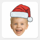 Custom Photo Christmas | Face with Santa Hat Vierkante Sticker (Voorkant)