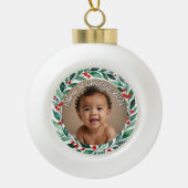 custom photo christmas holly  ceramic ornament (Voorkant)