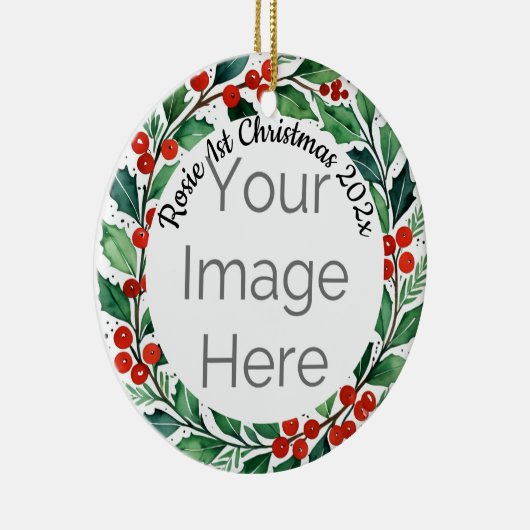 custom photo Christmas holly  ceramic ornament (Rechts)