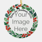 custom photo Christmas holly  ceramic ornament (Voorkant)