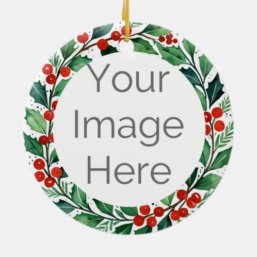 custom photo Christmas holly  ceramic ornament (Achterkant)