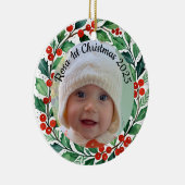 custom photo Christmas holly  ceramic ornament (Rechts)