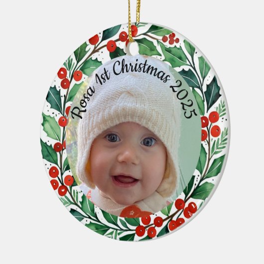 custom photo Christmas holly  ceramic ornament (Links)
