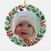 custom photo Christmas holly  ceramic ornament (Achterkant)