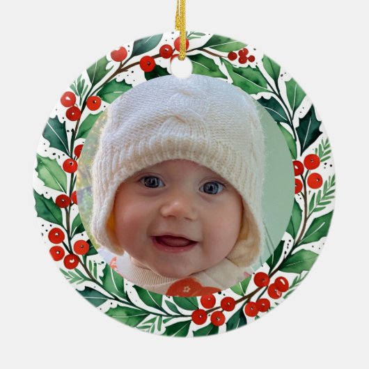 custom photo Christmas holly  ceramic ornament (Achterkant)