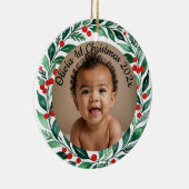 custom photo christmas holly  ceramic ornament (Rechts)