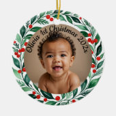 custom photo christmas holly  ceramic ornament (Voorkant)