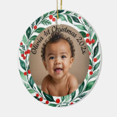 custom photo christmas holly  ceramic ornament (Links)