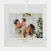 Custom Photo Christmas Minimalist Elegant Family Glas Ornament (Achterkant)
