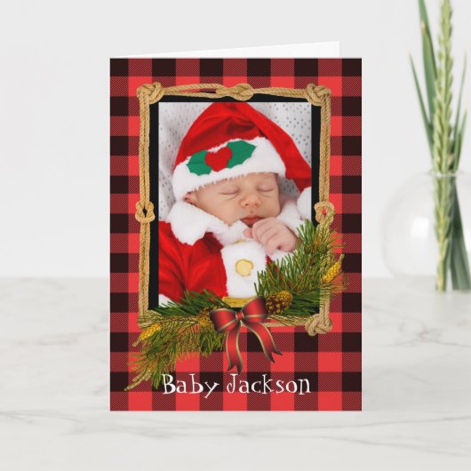 Custom Photo Christmas Voeg uw foto geruite ontwer Feestdagen Kaart (Voorkant)