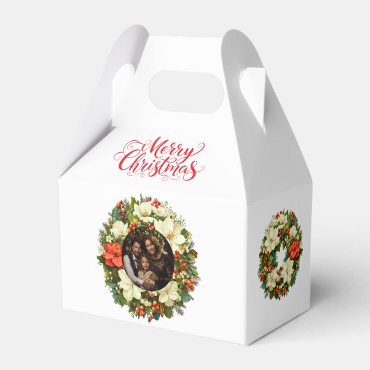 Custom Photo Christmas Wreath Favor Gift Box Bedankdoosjes (Voorkant Zijde)