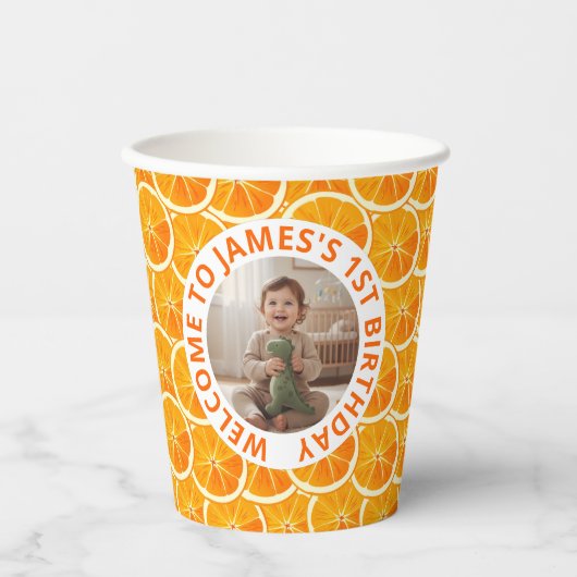 Custom Photo & Citrus Birthday Papieren Bekers (Voorkant)