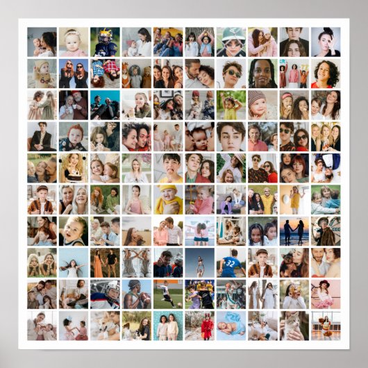 Custom Photo Collage 100 Pictures Square Grid Poster (Voorkant)