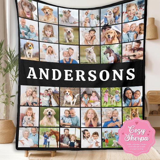 Custom Photo Collage 36 Personalized Modern Family Sherpa Deken