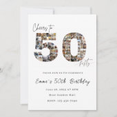 Custom Photo Collage 50th Birthday Invitation Kaart (Voorkant)