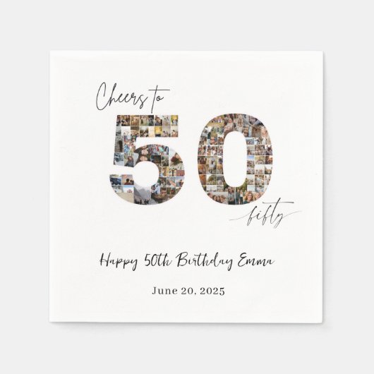 Custom Photo Collage 50th Birthday Party Napkins  Servet (Voorkant)