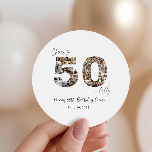 Custom Photo Collage 50th Birthday Party Stickers 