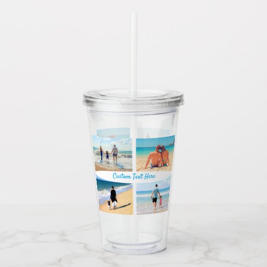 Custom Photo Collage Acrylic Tumbler with Text Acryl Drinkbeker (Voorkant)