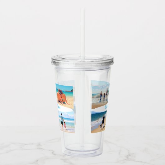 Custom Photo Collage Acrylic Tumbler with Text Acryl Drinkbeker (Rechts)
