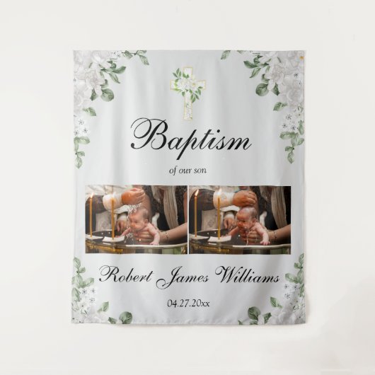 Custom Photo Collage Christening Baptism Backdrop Wandkleed (Voorkant)