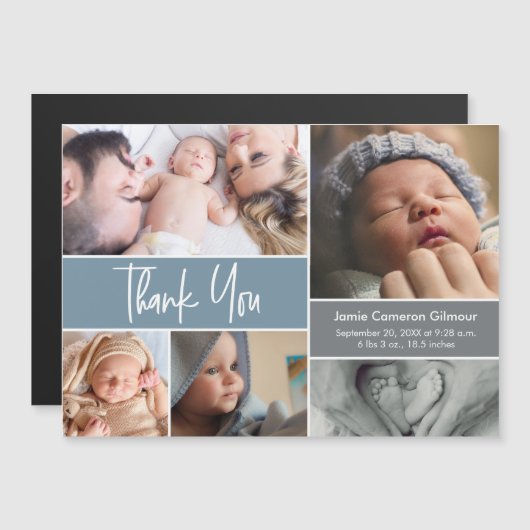 Custom Photo Collage Dusty Blue Baby shower Magnetische Uitnodiging (Voorkant / Achterkant)
