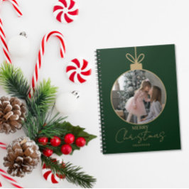 custom photo collage Merry Christmas bauble Notitieboek