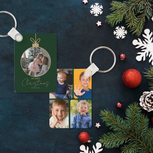 custom photo collage Merry Christmas bauble Sleutelhanger