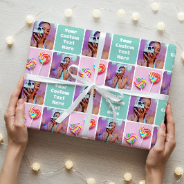 Custom Photo Collage Modern Retro Green Pattern Cadeaupapier