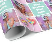 Custom Photo Collage Modern Retro Green Pattern Cadeaupapier (Rol Hoek)