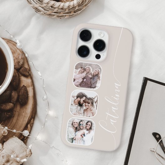 Custom Photo Collage Personalized Beige iPhone Hoesje