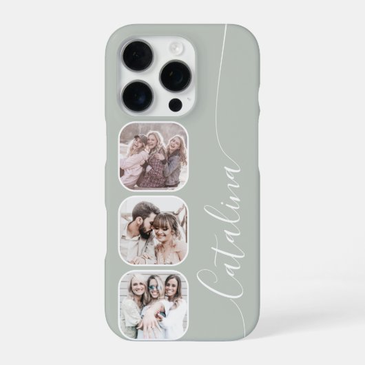 Custom Photo Collage Personalized Sage Green iPhone Hoesje (Achterkant)