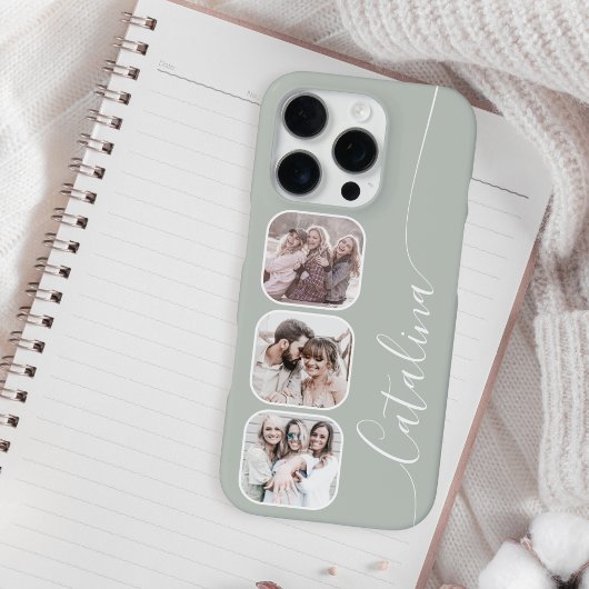 Custom Photo Collage Personalized Sage Green iPhone Hoesje
