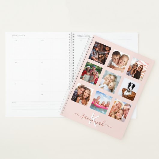 Custom photo collage rose gold pink monogram 2023 planner (Display)